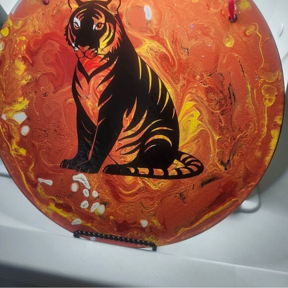 Handmade Tiger Painting Wall Art Decoration On Vinyl Record 12 Inch - Picture 3 of 7